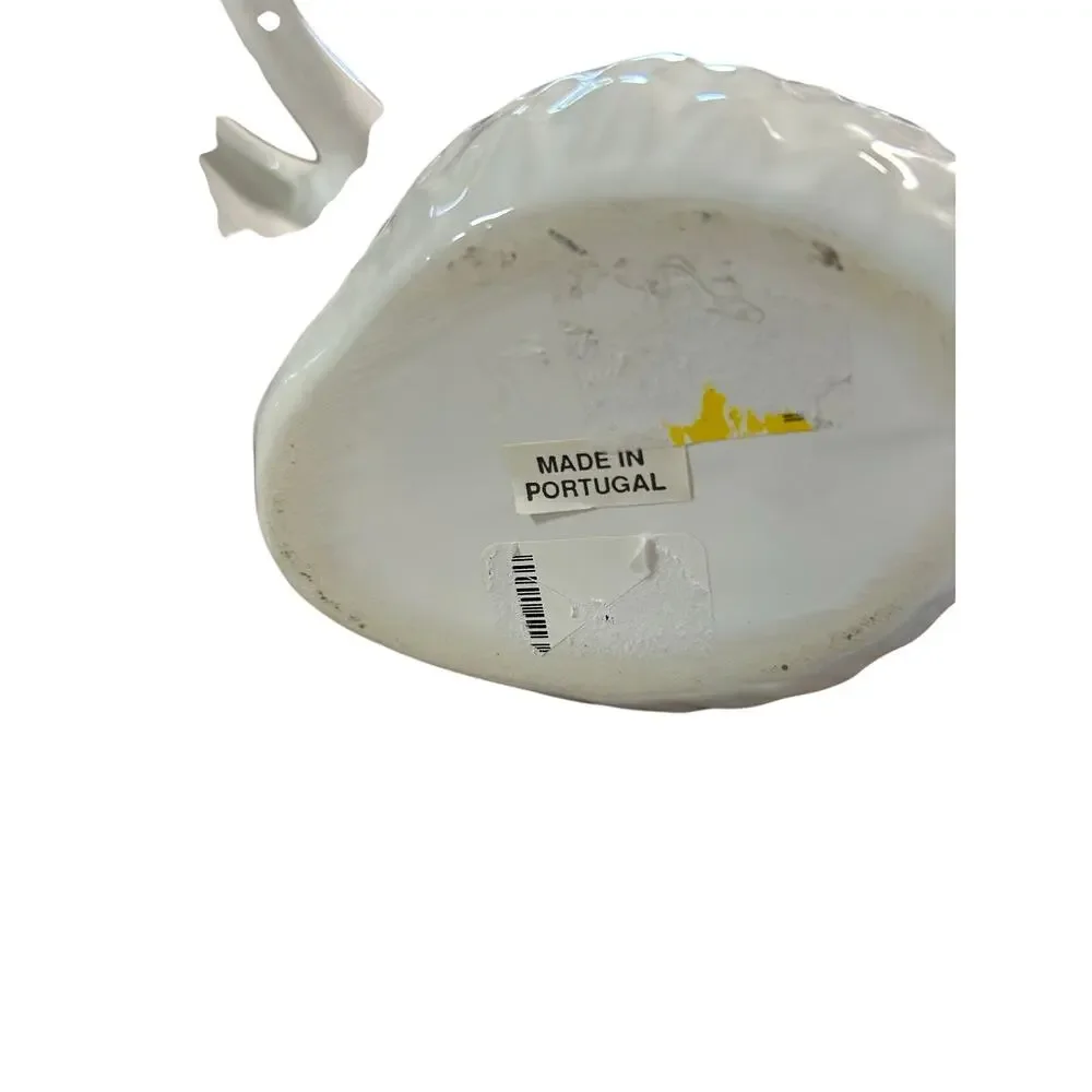Vintage Made in Portugal White Ceramic Swan Planters Pair Cottagecore Decor